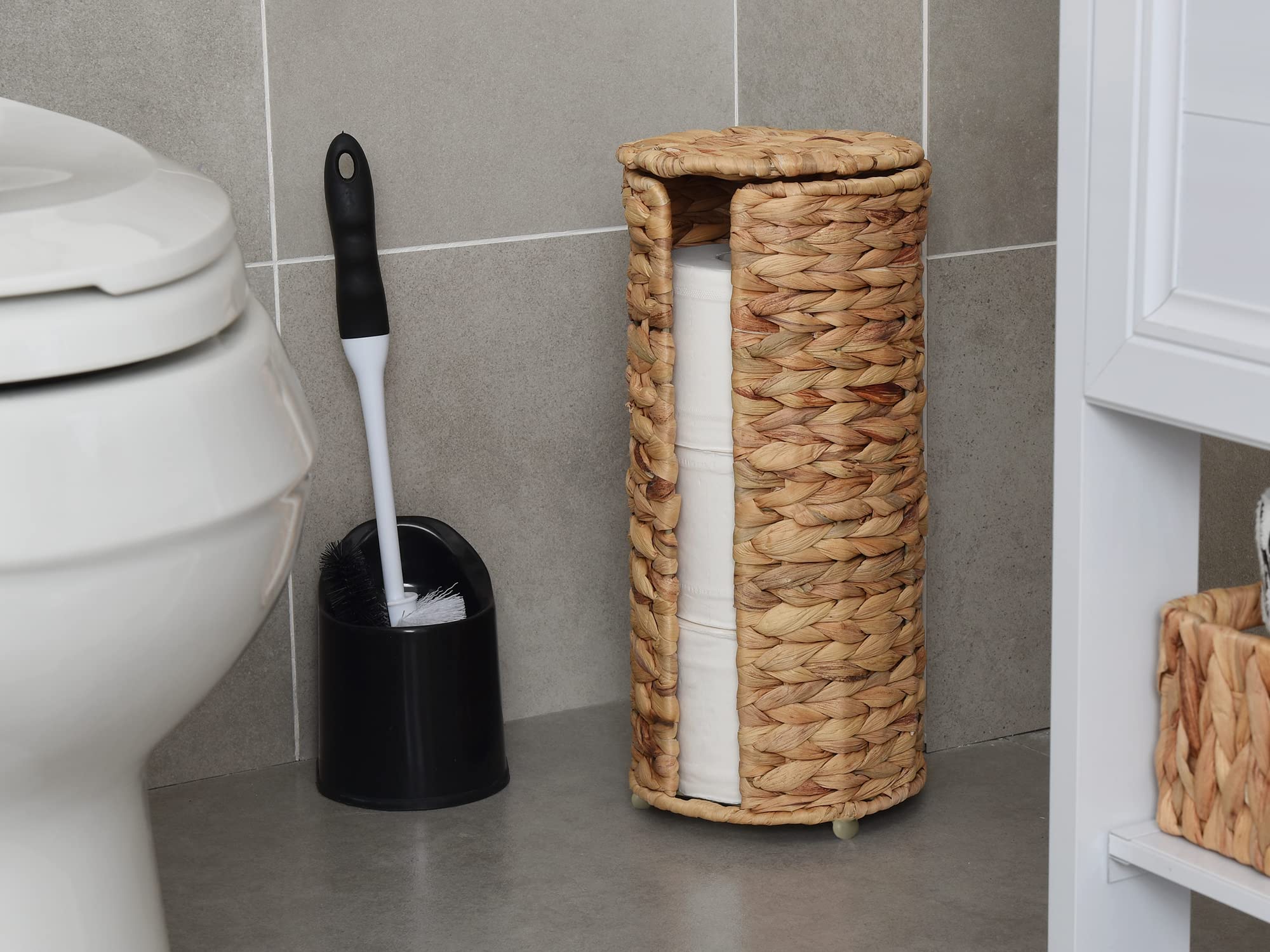 Storageworks Water Hyacinth Free Standing Toilet Paper Holder Stand For Bathroom, 3 Rolls Of Toilet Tissue Storage, Toilet Roll